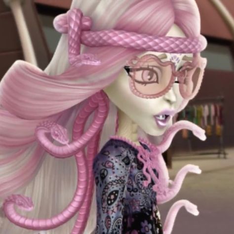 Viperine Gorgon Icon, Monster High Characters Pfp, My Pfp Monster High, Monster High Anime Icons, Monster High Viperine Gorgon, Cleopatra Monster High Pfp, Viperine Gorgon, Characters With Pink Hair, Monster High Halloween