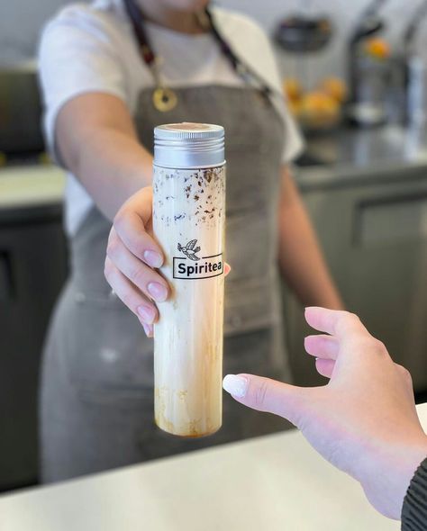 Mornings are better with delicious Spiritea drinks, like our Brown Sugar Milk Peach Jelly 😍☀️ #spiriteaoc Coffee Jelly In A Bottle, Coffee Jelly Aesthetic, Japanese Jelly Coffee, Brown Sugar Boba Aesthetic, Brown Sugar Bubble Tea, Brown Sugar Milk, Peach Jelly, Coffee Jelly, Voss Bottle