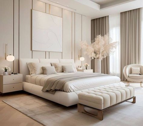 Modern Owners Suite, Bedroom With Couch, Home Styles Types Of Interior, White Room Interior, Luxury Room Bedroom, Bedroom Interior Design Luxury, Classy Bedroom, Modern Luxury Bedroom, Luxury Bedroom Master