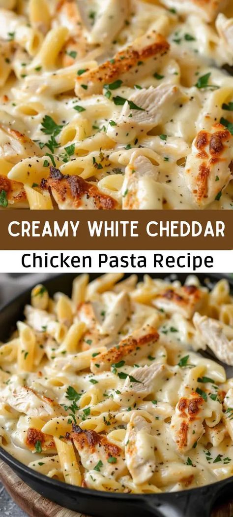 Chicken Mozzarella Recipes, White Cheddar Chicken Pasta, Cheddar Chicken Pasta, Chicken Breast Pasta Recipes, White Cheddar Sauce, Cheddar Pasta, Pasta Casseroles, Cheddar Sauce, Creamy Chicken Pasta Recipes