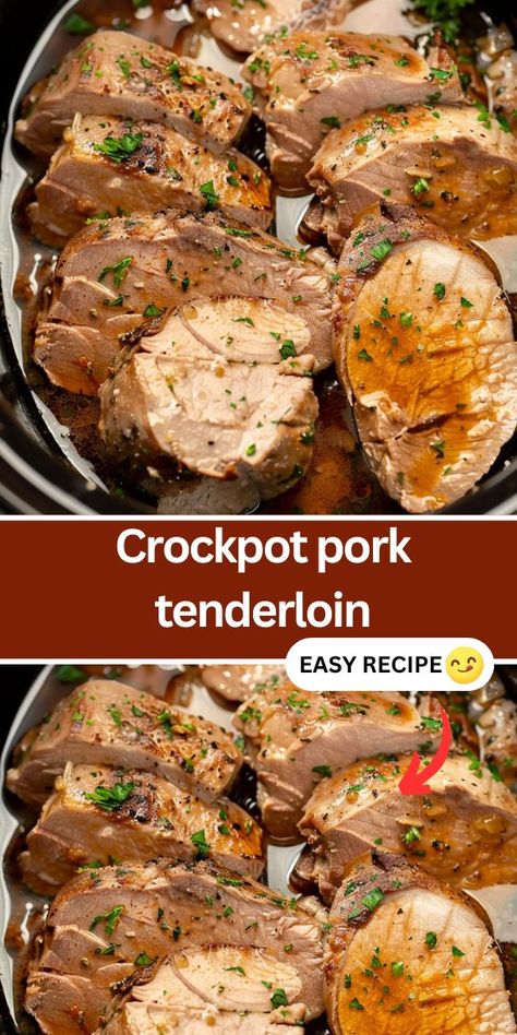 Discover the ultimate crockpot pork tenderloin recipe that's perfect for busy weeknights. This easy, flavorful dish combines tender pork with a delicious spice rub made from brown sugar, smoked paprika, garlic powder, and more. Cooked to perfection in a slow cooker with beef broth and butter, this recipe ensures juicy, melt-in-your-mouth pork every time. Ideal for family dinners or meal prep, this pork tenderloin is sure to become a favorite. Pork Tenderloin And Stuffing Crockpot, Crock Pork Tenderloin Recipes, Pork Tenderloins In Crockpot, Crock Pot Pork Tenderloin Slow Cooker, Pork Tenderloin Recipes In Crockpot Slow Cooker, Crockpot Tenderloin Recipes, Pork Tenderloin Crockpot Recipes, Crock Pot Pork Tenderloin Recipes, Bbq Pork Tenderloin Crock Pot