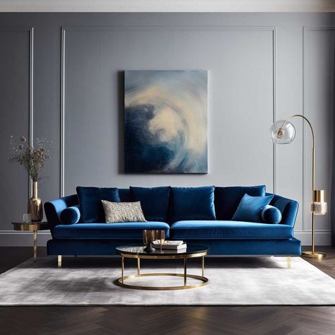 4+ Blue Velvet Sofa Living Room Ideas to Elevate Your Home Decor • 333k+ Inspiring Lifestyle Ideas & Images Luxury Blue Living Room, Velvet Sofa Living Room Ideas, Navy Sofa Living Room, Blue Velvet Sofa Living Room, Emerald Green Living Room, Sofa Living Room Ideas, Green Sofa Living, Blue Sofa Living, Blue Sofas Living Room