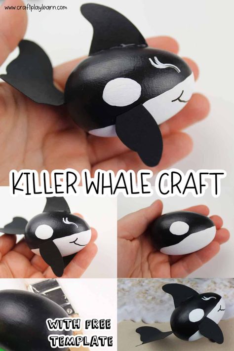 Wooden Egg Killer Whale Craft For Kids - Craft Play Learn Rainbow Fish Activities, Whale Craft, Ocean Craft, Ocean Theme Crafts, Ocean Animal Crafts, Whale Crafts, Fish Activities, Science Crafts, Ocean Kids