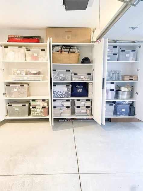 Everyday Pursuits' Garage Makeover — Life in Jeneral Basement Wardrobe Storage, Ikea Garage Organization, Ikea Garage Storage, Ikea Garage, Organized Basement, Mudroom Pantry, Garage Workspace, Home Office And Gym, Garage Inspiration