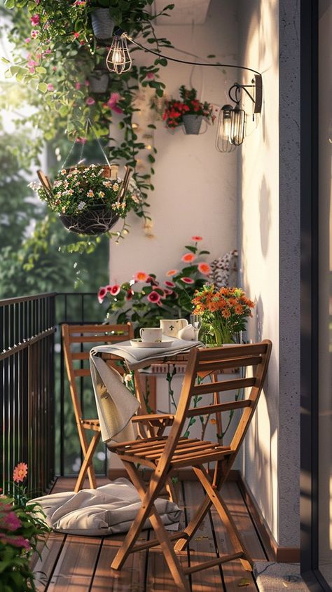 50+ Stunning Small Apartment Balcony ideas - DecorWithEva Pretty Balcony, Small Balcony Decorating Ideas Apartment, Small Aesthetic Balcony, Aesthetic Small Balcony, Balcony Apartment Ideas, Terrace Inspiration, Aesthetic Balcony Ideas, Apartment With Balcony, Aesthetic Balcony Design