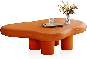 Whimsical Cloud Coffee Table, Unique Modern Table with 4 Legs for Your Living Room, Easy Assembly - 48.5 Inches. Orange.… Cloud Coffee Table, Cloud Coffee, Coffee Table Unique, Modern Living Room Table, 60s Home, Weird Furniture, Round Nesting Coffee Tables, 80s Home, Living Room Table Sets