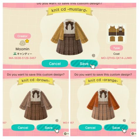 Acnh Fashion, Acnh Clothes Codes, Animal Crossing Design Codes, Acnh Outfits, Motif Acnl, Animal Crossing Clothing, Ac Codes, Animal Crossing Outfits, Clothing Codes