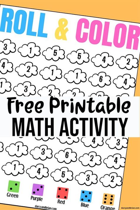 This printable cloud roll and color dice game is an easy no prep math activity for preschool and kindergarten. It's perfect for a classroom math center or for learning at home. It makes working on subitizing, number recognition, and colors engaging by making it a little game. Easy Math Games, Game For Preschool, Easy Math Activities, Preschool Math Games, Easy Math, Kindergarten Math Games, Human Psychology, Math Centers Kindergarten, Math Activities For Kids