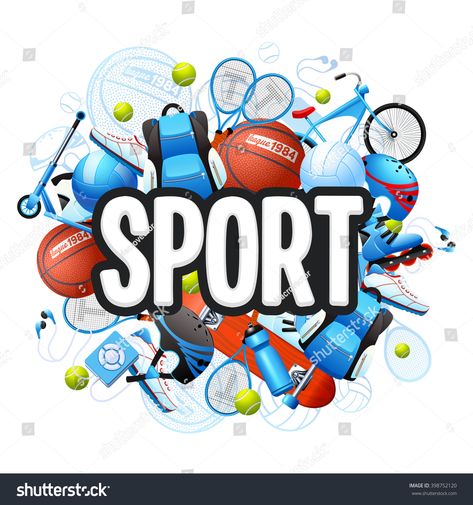 Summer sports cartoon concept with sports equipment and outfit vector illustration #Ad , #AD, #cartoon#concept#Summer#sports Zestaw Ikon, Good Day Song, Sport Art, Sport Quotes, Logo Vintage, Sport Photography, Summer Sports, Sport Motivation, Sport Poster