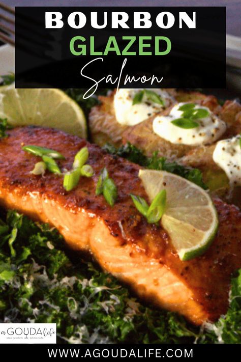 10 Minute Bourbon Glazed Salmon - air fry OR stove top. Longhorn Steakhouse copycat - tender and juicy brushed with simple bourbon glaze. Jam packed with delicious flavor. #salmon #salmonrecipe #bourbonglazedsalmon #longhornbourbonsalmon #longhornsteakhousecopycat #airfryersalmon #seafood #agoudalife Longhorn Salmon Recipe, Bourbon Salmon, Bourbon Glazed Salmon, Seafood Recipes Scallops, Ginger Salmon, Salmon Glaze Recipes, Longhorn Steakhouse, Salmon Soy Sauce, Bourbon Recipes