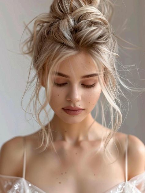 Messy Bun Front View, Messy Bun Wedding Hairstyles, Classy Messy Bun, 60s Ponytail, Messy Hairstyles For Long Hair, Messy Bun Wedding, Messy Wedding Hair, Embrace Messy Hair, Chic Headband