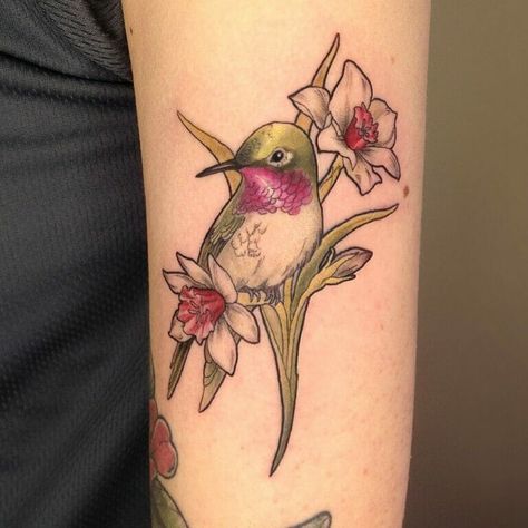 101 Best Hummingbird Tattoo Ideas You Have To See To Believe! 7 Outsons Humming Bird Flowers Tattoo, Flower Tattoo With Hummingbird, Colorful Hummingbird Tattoo, December Birth Flower Tattoo, Hummingbird Art Drawing, Hummingbird Flower Tattoos, Hummingbird Tattoo Ideas, Joy Tattoo, Cute Halloween Tattoos