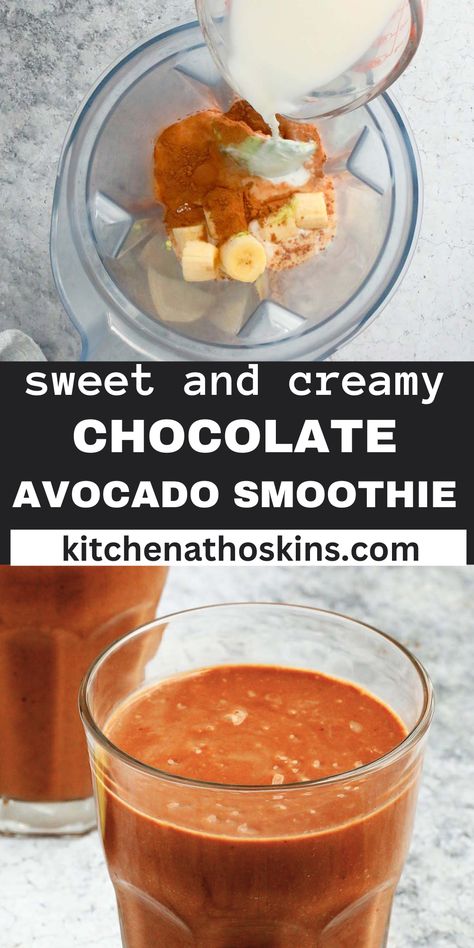 Chocolate Avocado Smoothie recipe does not taste like avocado! Made using 5 ingredients, it is creamy, rich, decadent and perfect for picky eaters. Avocado Mousse Chocolate, Ripe Avocado Recipes, Drink Ideas For Kids, Easy Avocado Recipes, Smoothie With Avocado, Healthy Morning Smoothies, Avocado Banana Smoothie, Smoothie Chocolate, Smoothies With Yogurt