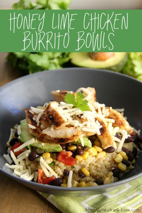 Honey Lime Chicken Bowls - Eat. Drink. Love. Homemade Bowls, Honey Lime Enchiladas, Chipotle Bowls, Lime Marinade, Making Healthy Food, Chipotle Burrito, Bowls Healthy, Slow Cooker Salsa, Lime Chicken Tacos