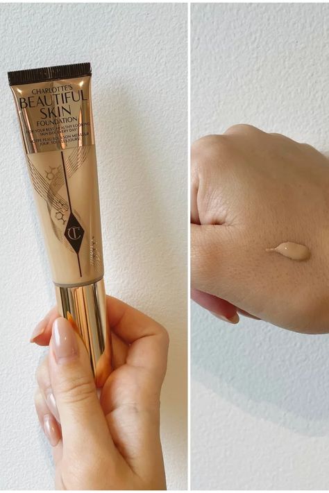 Charlotte Tilbury Beautiful Skin Foundation Review Charlotte Tilbury Foundation, Charlotte Tilbury Beautiful Skin Foundation, Beautiful Skin Foundation, Charlotte Tilbury Beautiful Skin, Foundation Swatches, Medium Coverage Foundation, Airbrush Foundation, Makeup List, Combo Skin