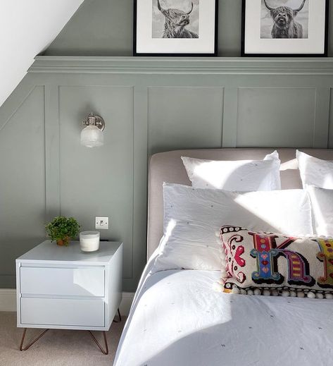 Emily on Instagram: "Happy Saturday! We have spent a few nights away down in Devon, we’re really making the most of the non-reno life now 🤣 what is everyone…" Pigeon Farrow Ball, Street House, Spare Bedroom, Spare Room, Built In Wardrobe, Farrow Ball, Colour Schemes, Bedroom Inspo, Bedroom Wall