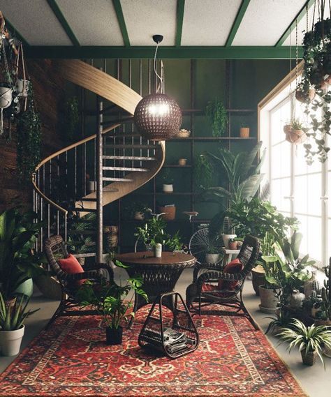 Free 3D Interior Scenes Share 103 By HuongNguyen Moody Cafe Interior, Spiral Stair, Dark Home Decor, Dark Home, Inspire Me Home Decor, Glass Globes, Green Rooms, Boho Living, Dream Rooms