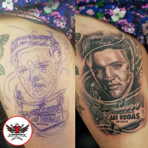 Gavin Underhill did this Elvis Presley portrait created with #magnumtattoosupplies  #portrait #ink #tattoo Elvis Portrait Tattoo, Elvis Tattoo For Women, Elvis Presley Tattoo, Elvis Presley Portrait, Elvis Tattoo, Best Neck Tattoos, Elvis Presley Memories, Elvis Art, Portrait Tattoos