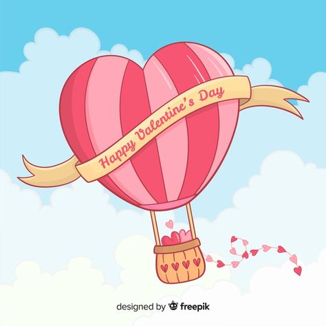 Heart hot air balloon background Free Ve... | Free Vector #Freepik #freevector #freebackground #freeribbon #freeheart #freelove Hot Air Balloon Background, Valentine Hot Air Balloon, Heart Air Balloon, Heart Hot Air Balloon, Valentine Dance, Hot Air Balloon Drawing, Balloon Illustration, Balloon Background, Balloon Painting