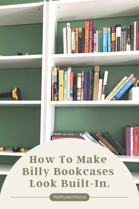 Elevate the look of your Ikea Billy Bookcases with this easy hack to make them appear built-in. Just a few easy tweaks will transform your shelves from off the shelf to stylish focal point. billy bookcase hack. billy bookcase. billy bookcase built in. billy bookcase built in office. billy bookcase built in hack. ikea billy bookcase hack built ins. billy bookcase hack built ins. ikea hacks billy bookcase built ins. ikea hacks. ikea hacks storage. Making Billy Bookcases Look Built In, Ikea Hack Book Shelves, Diy Faux Built In Bookcase, Billy Bookcase Shelf Spacing, Ikea Billy Bookcase Hack Trim, Ikea Shelf Hack Billy Bookcases, Billy Bookcase Desk Built In, Add Trim To Bookcase, Billy Bookcase Tv Wall Living Room