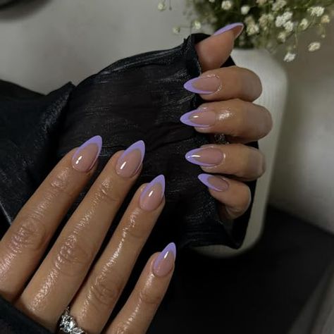 End Of Summer Nails Acrylic Almond, Pointed Short Nails, French Style Almond Nails, Cute Fall Almond Acrylic Nails, Cute Almond Nails One Color, Lavender French Nails Almond, Dripping French Tip Nails, Navy Tips Nails Almond, Black French Tip With Line Under