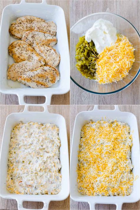 Mexican Chicken Casserole smothered in a simple sour cream, green chili and cheese sauce. The bubbly cheese sauce seals in the chicken juices so it bakes up tender, juicy and flavorful. Everyone needs an easy chicken bake for unexpected company. You won't believe the easy sauce! #chickenbake #mexicanchicken #mexicanchickencasserole #chickencasserole #natashaskitchen Easy Chicken Bake, Mexican Chicken Casserole, Green Chili Chicken, Mexican Chicken Recipes, Chicken Bake, Green Chili, Mexican Chicken, Chicken Dinners, Chicken Casserole