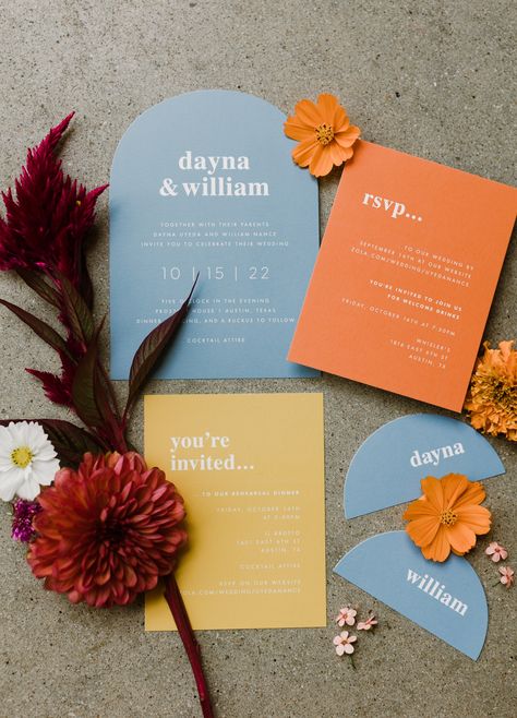 Colorful Modern Wedding at Prospect House - ambervickery.com Retro Wedding Colors, Wedding Color Palette Bright, Wedding Invitations Colorful, Colorful Modern Wedding, Donor Appreciation, Bride White Dress, Modern Colorful Wedding, Barbecue Dinner, Bridesmaids Blue