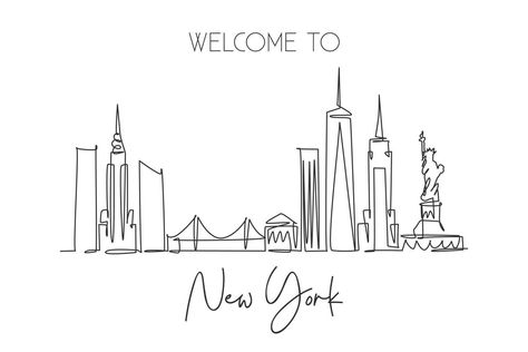 Ny Skyline Tattoo, Nyc Skyline Tattoo, Nyc Drawing, Line Drawing Images, New York Drawing, Skyline Tattoo, Skyline Drawing, Ny Skyline, New York Tattoo