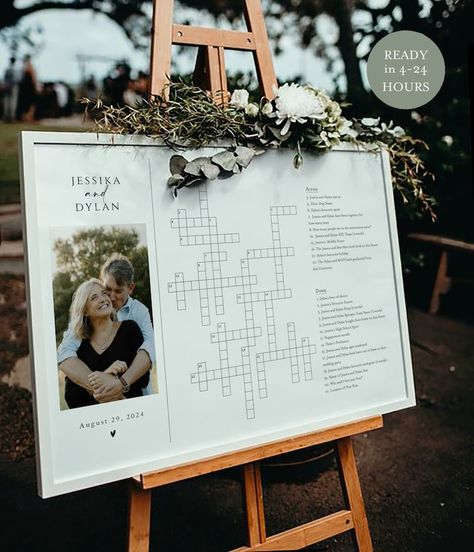 Wedding Crossword Puzzle Sign, Sip And Solve, Wedding Crossword Puzzle, Crossword Puzzle Games, Wedding Puzzle, Minimalist Font, When I Get Married, Craft Wedding, Wedding Vibes