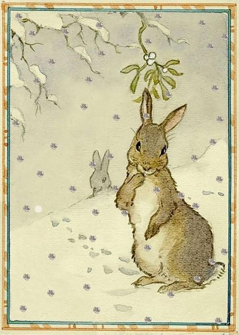 Images No�êl Vintages, Christmas Card Art, Watercolor Christmas Cards, Rabbit Art, Bunny Art, Images Vintage, Arte Animal, Noel Christmas, Vintage Christmas Cards