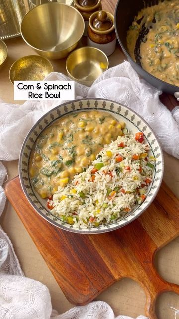 Spinach Rice Bowl, Snacky Lunches, Corn Rice Recipe, Rice And Corn Recipe, Buttered Rice, Healthy Food Plate, Indian Diet Recipes, Red Rice Recipe, Rice Bowls Healthy