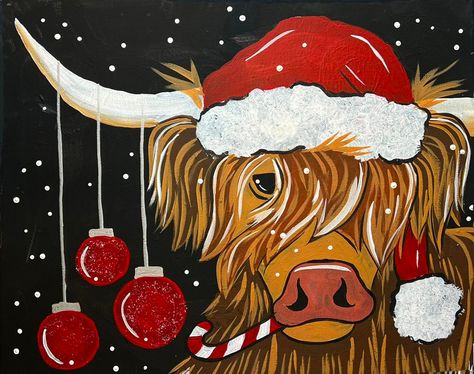 Have a paint party at home! This set includes a tracer, a reference photo, a supply list, and instructions! Highland Cow Painting, Christmas Highland Cow, Highland Cow Art, Christmas Canvas Art, Christmas Paintings On Canvas, Brown Cow, Holiday Painting, Cow Painting, Canvas Painting Diy