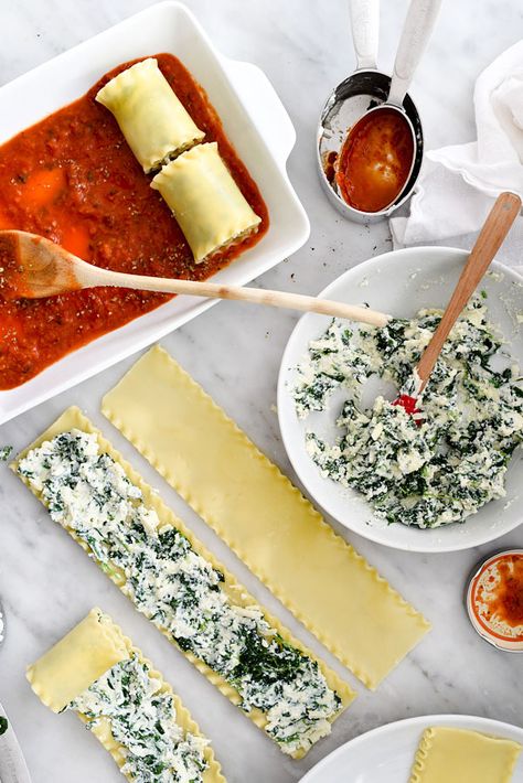 Spinach Lasagna Roll-Ups is a fast, easy vegetarian pasta dinner | foodiecrush.com Vegetarian Spinach Lasagna, Spinach Lasagna Rolls, Vegetarian Pasta Dishes, For Two, Traditional Lasagna, Vegetarian Lasagna, Recipes For, Spinach Lasagna, Foodie Crush