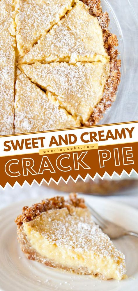 Crack Pie, thanksgiving desserts, holiday baking, pie recipes Milk Pie Recipe, Milk Bar Pie, Crumbles Recipes, Sugar Cream Pie, Christina Tosi, Momofuku Milk Bar, Creamy Pie, Averie Cooks, Milk Dessert