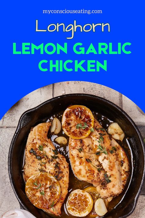 Lemon garlic chicken with a sprinkle of herbs Lemon Garlic Chicken Recipe, Longhorn Steakhouse Recipes, Steakhouse Recipes, Garlic Chicken Recipe, Longhorn Steakhouse, Classic Restaurant, Garlic Chicken Recipes, Lemon Garlic Chicken, Juicy Steak