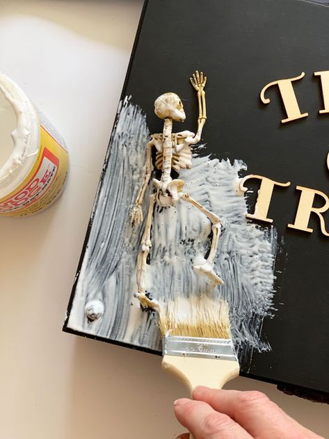 DIY Halloween Prop | Confessions of a Serial Do-it-Yourselfer Diy Victorian Halloween Decor, Spooky Books Diy, Diy Wall Halloween Decorations, Diy Halloween Book Decor, Upcycled Halloween Decor, Halloween Antique Booth Ideas, Halloween Decoupage Ideas, Thrift Store Halloween Decorations, Creepy Crafts Diy