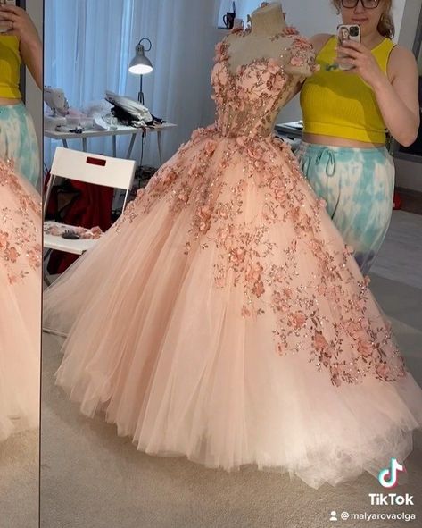 Qencenera Dresses Pink, Pink Debut Gown, Xv Dresses Pink, Quinceanera Pink Dresses, Floral Quinceanera Dress, Malyarova Olga, Debut Gowns, Xv Dresses, Debutante Dresses