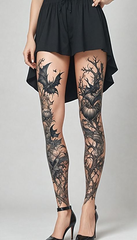 Full Calf Tattoo, Floral Leg Tattoo, Dark Forest Tattoo, Forest Tattoo Sleeve, Brother And Sister Tattoo Ideas, Sister Tattoo Ideas, Goth Floral, Forest Tattoo, Dark Tide