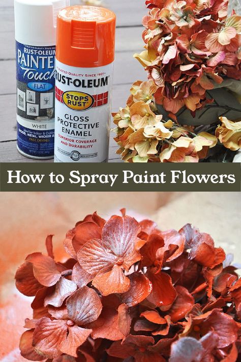 Spray Paint Artificial Flowers Diy, Spray Paint Faux Flowers, Spray Painting Fake Flowers, Painting Faux Flowers, How To Make Faux Flowers Look Real, Painted Faux Plants, How To Make Fake Flowers Look Real, Spray Paint Fake Flowers, Spray Paint Ceramic