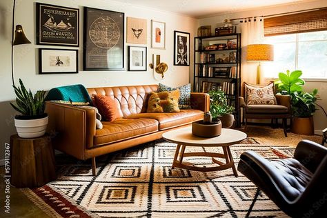 Mid Century Modern Tv Room, Living Room Designs Leather Couch, Tan Leather Sofa Living Room, Tv Dining Room, Tan Leather Couch Living Room, Tan Sofa Living Room, Mid Century Leather Sofa, Tan Leather Sofa, Tan Leather Couch