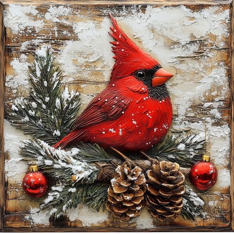 Christmas Sign Ideas, Cardinal Signs, Cardinal Art, Fall Garlands, Cardinal Painting, Winter Cardinal, Christmas Cardinals, Wreath Making Supplies, Summer Christmas