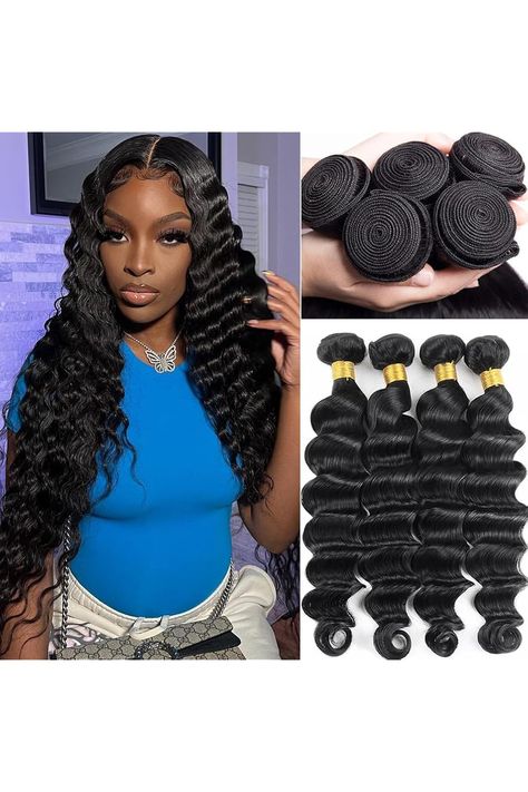 Aelinsi Loose Deep Wave Bundles Human Hair (14 16 18 20) 12A Brazilian Virgin Hair 4 Bundles Natural Black 100% Unprocessed Human Hair Bundles 150% Density Loose Deep Curly Human Hair Deep Wave Bundles, Loose Deep Wave, Wig Ideas, Human Hair Bundles, Deep Curly, Brazilian Virgin Hair, Deep Wave, Hair Bundles, Virgin Hair