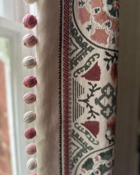 We were all very sad to see these lovely curtains leave our work room but equally delighted to see how wonderful they look in our clients… | Instagram Curtains With Trim, Lisa Dawson, Blanket Curtains, English Cottage Bedroom, Drapery Treatments, Curtain Inspiration, Curtains Living Room Modern, Roman Curtains, Bedroom Redesign