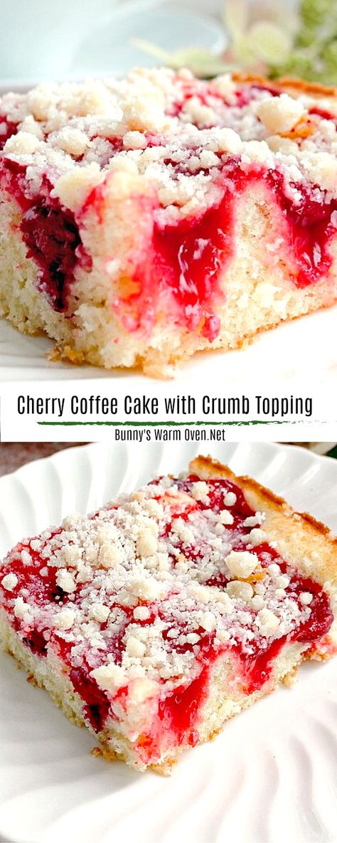 Amish Cherry Pie Coffee Cake, Cherry Pie Filling Coffee Cake, Coffee Cake With Cherry Pie Filling, Desserts With Canned Pie Filling, Coffee Cake With Fruit Filling, Cherry Breakfast Cake, Cherry Coffee Cake Recipes Pie Fillings, Coffee Cake Bars Recipes, Cherry Pie Filling Breakfast Recipes