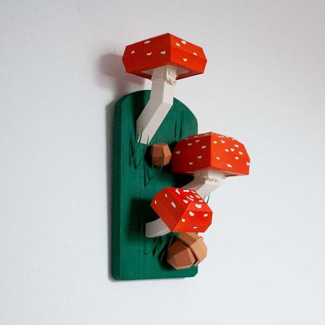 some paper mushrooms 🍄 and acorns to hang up in my room Paper Acorn, Paper Mushrooms, Nature Paper, Autumn Wall Art, Mushroom Crafts, Wooden Sculptures, New Rangoli Designs, Mushroom Decor, Fall Wall Art