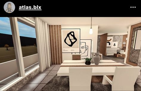 Bloxburg Dinner Room Ideas Modern, Bloxburg Entrance Ideas Modern, Bloxburg Minimalist Living Room, Bloxburg Dinning Rooms, Bloxburg Dinner Room Ideas, Modern Dinner Room, Bloxburg Modern Living Room, Bloxburg Living Room Ideas Modern, Hotel Bloxburg