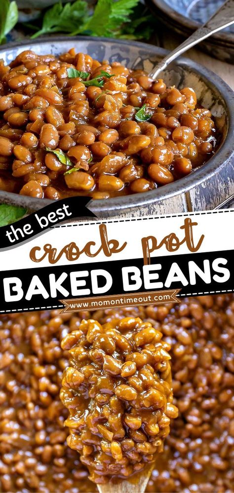 The BEST Baked Beans, summer, side dishes for bbqs, dinner ideas Vegetarian Baked Beans Recipe Easy, Bakes Beans In Crockpot, Homemade Bbq Beans, Baked Beans In Crockpot Recipe, Copycat Bushes Baked Beans, Slow Cooked Baked Beans, Baked Bean Crockpot Recipes, Baked Beans In A Crockpot, Vegetarian Baked Beans Crockpot