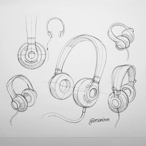 Analytical Drawing Object, Cool Objects To Draw, Headphone Drawing, Headphone Sketch, Headphones Drawing, Orthographic Drawing, Face Art Drawing, Headphones Art, Beginner Sketches