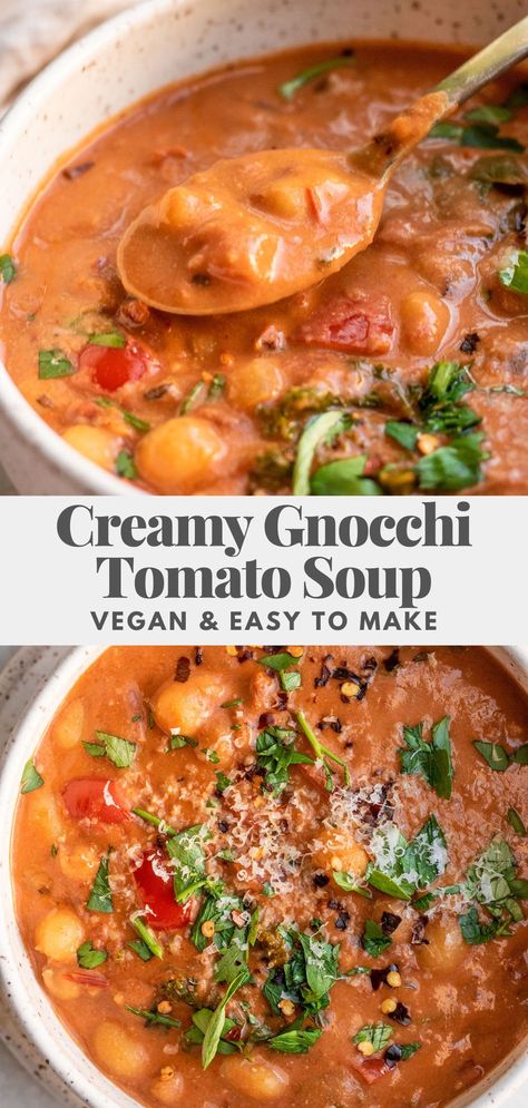 Gnocchi Tomato Soup, Tomato Gnocchi Soup, Vegan Gnocchi, Plant Based Soups, In My Element, Gnocchi Soup, Vegan Soup Recipes, Fun Lunch, Vegan Comfort Food