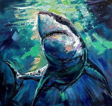 Shark Study, Surreal Art Painting, Shark Painting, Animal Paintings Acrylic, Underwater Painting, A Level Art Sketchbook, Oil Painting Nature, Art Painting Gallery, Great White Shark